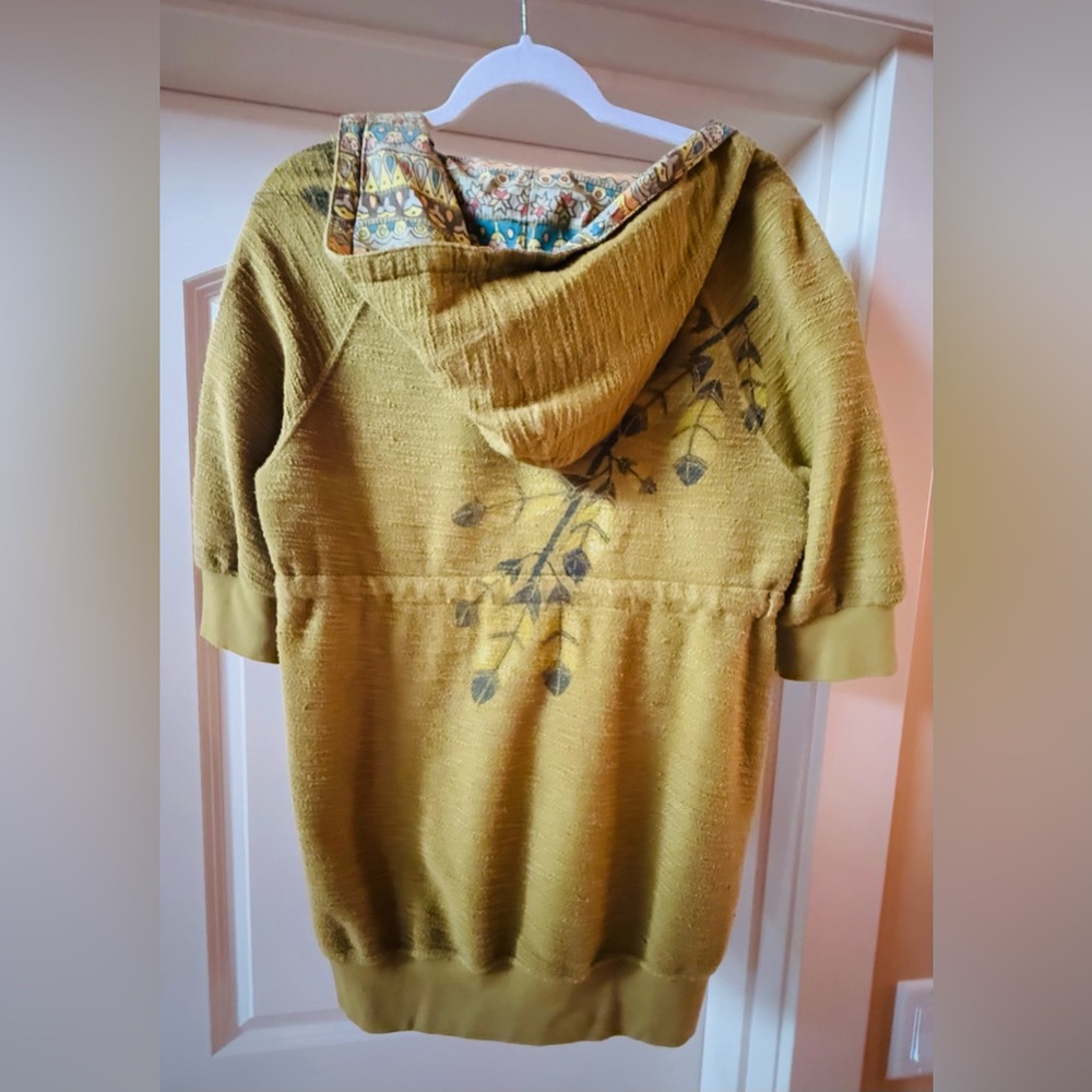 Anthropology Scrapbook Sz M Olive Green Hooded Jacket with Leaf Design